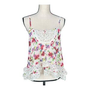 inLUV Floral Lace Ruffle Camisole Top Cottagecore Boho - Size L